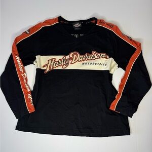 Harley Davidson Women 1W Long Sleeve Shirt Black Orange Logo Biker